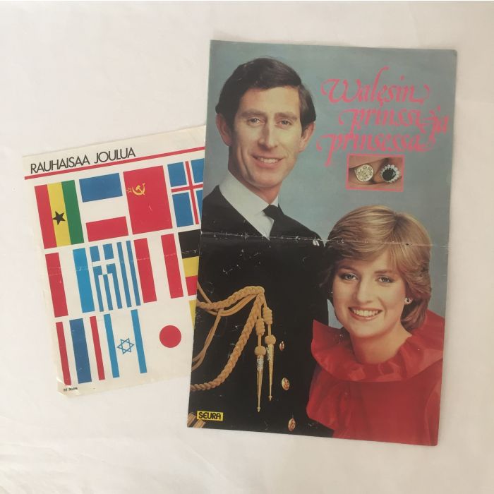 Sekalaisia vanhoja julisteita/leikkeitä; Charles & Diana, lippuja, norppa